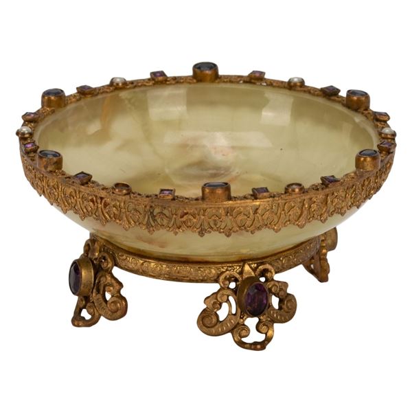 Gilt Brass & Onyx Jeweled Centerpiece