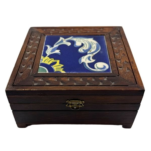 Mexican Talavera Tile & Wood Trinket Box