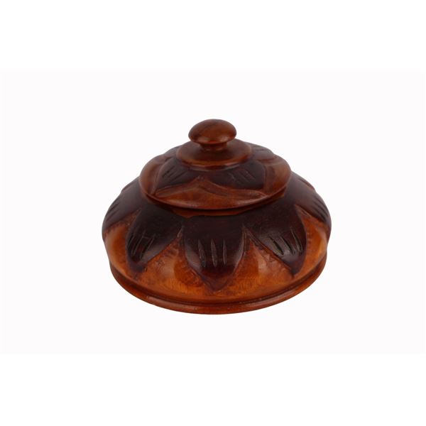 Lidded Cared Teak Round Box