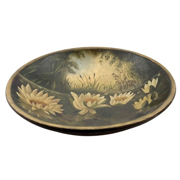 Pond Scene Hand Painted Wooden Bowl