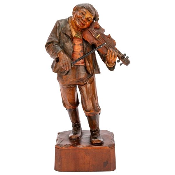 Black Forest Carved Wood Violin Player
