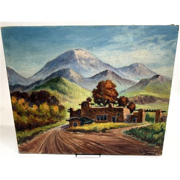 C. Barrolini Signed Adobe Landscape Oil on Canvas