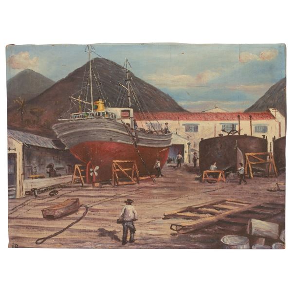 Shipyard Scene Oil Painting