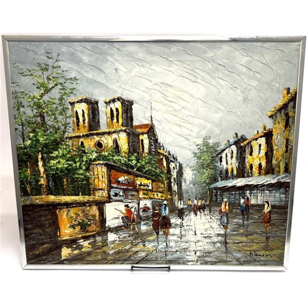 Ramson Signed Notre Dame Cityscape Oil on Canvas