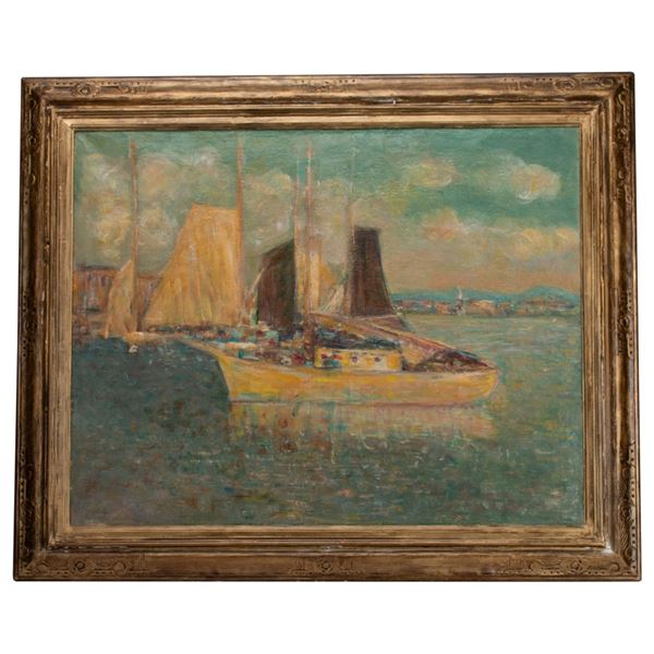 Paul Bernard King - Harbor Scene Oil Painting