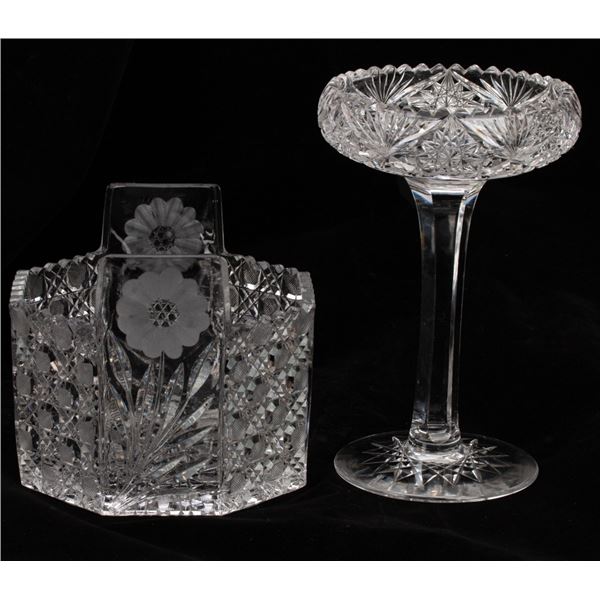 Two American Brilliant Clear Cut Glass Pieces