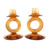 Image 1 : Mid Century Amber Glass Candlesticks
