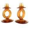 Image 2 : Mid Century Amber Glass Candlesticks