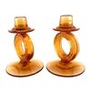 Image 3 : Mid Century Amber Glass Candlesticks