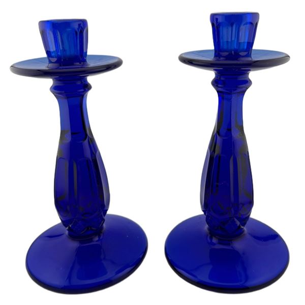 Pair of Cobalt Blue Glass Candlesticks