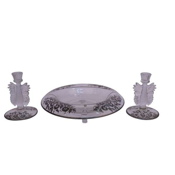 Art Deco Glass Set with Sterling Overlay