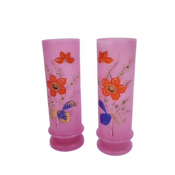 Art Nouveau Bristol Pink Opaline Glass Vases