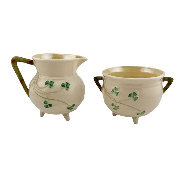 Belleek Shamrock Sugar Bowl & Creamer Set