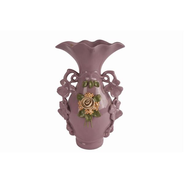 Double Handled Vase with Applied Flowers