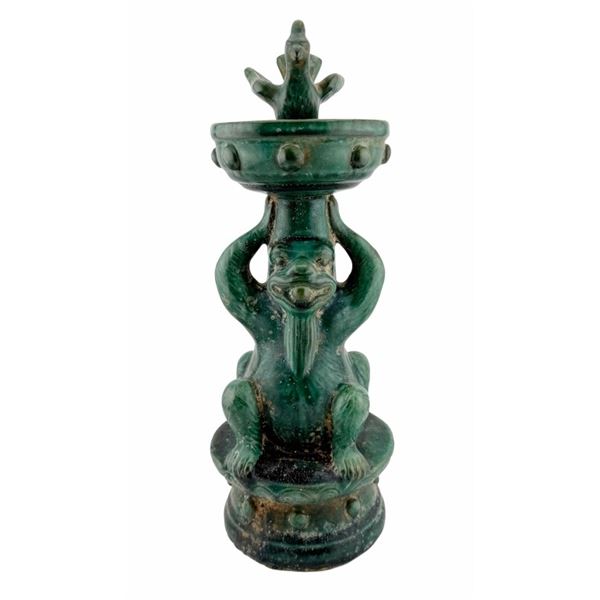 Chinese Mythological Figural Ceramic Candlestick
