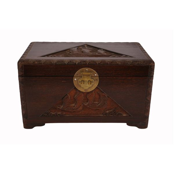 Chinese Carved Camphor Wooden Chest Boxes