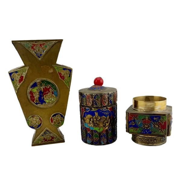 Chinese Qing Bronze Champleve Vessels
