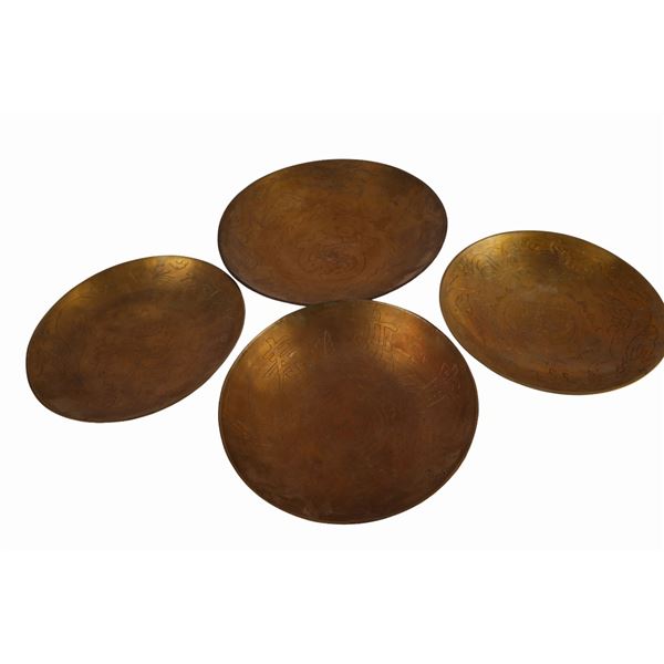Chinese Brass Engraved Dragon Dishes