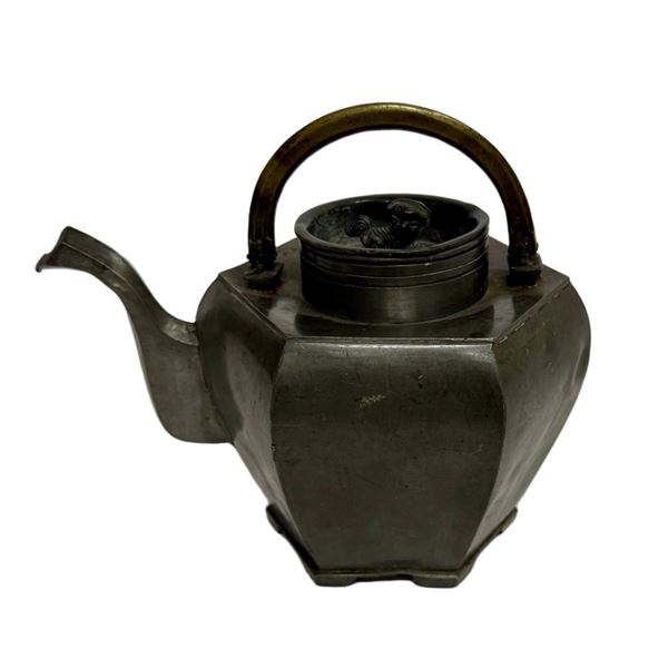 Chinese Qing Pewter Hexagonal Teapot