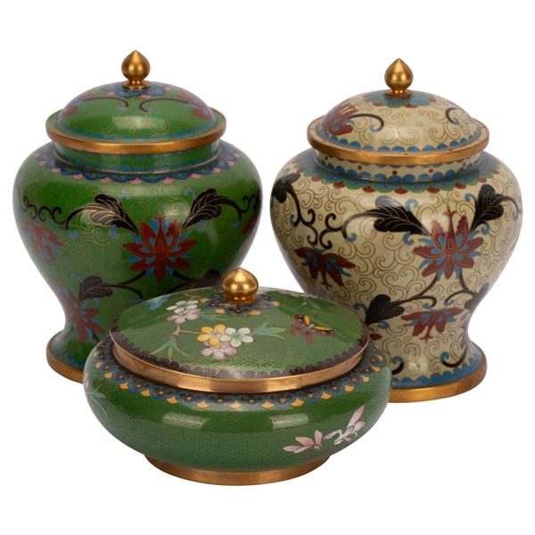 Three Chinese Cloisonne Covered Jars