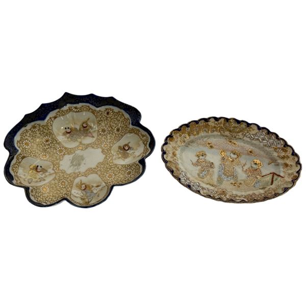 Japanese Meiji Satsuma Earthenware Moriage Dishes