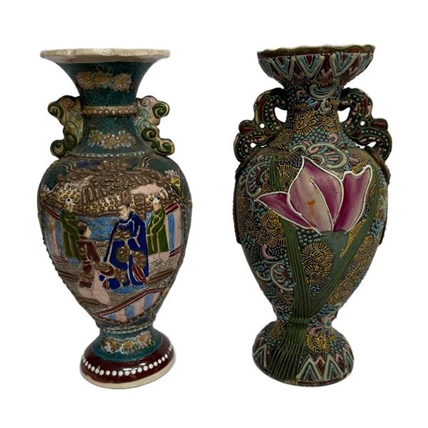 Japanese Satsuma Moriage Polychrome Vases