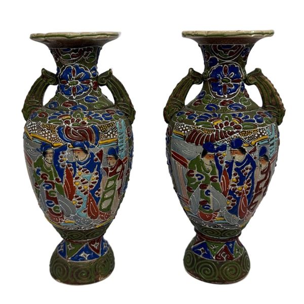 Japanese Satsuma Moriage Baluster Vases