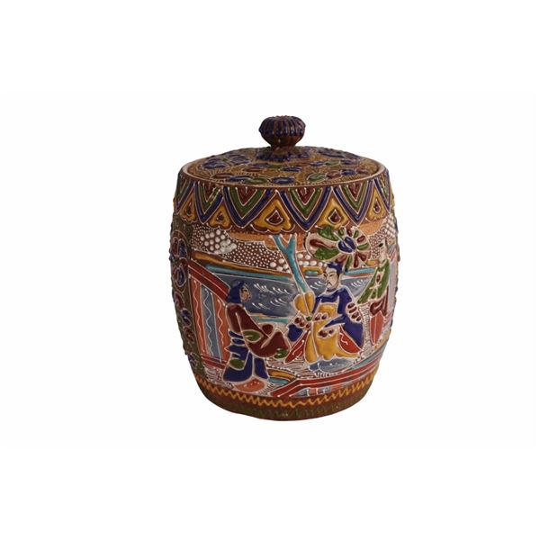 Japanese Satsuma Moriage Lidded Ginger Jar
