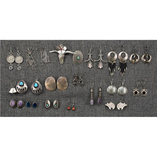 NAVAJO AND MEXICAN EARRINGS AND PIN