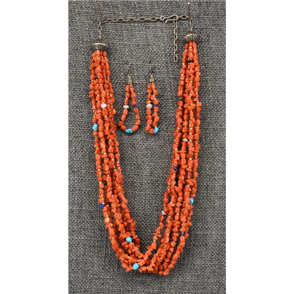 PUEBLO CORAL NECKLACE AND EARRINGS