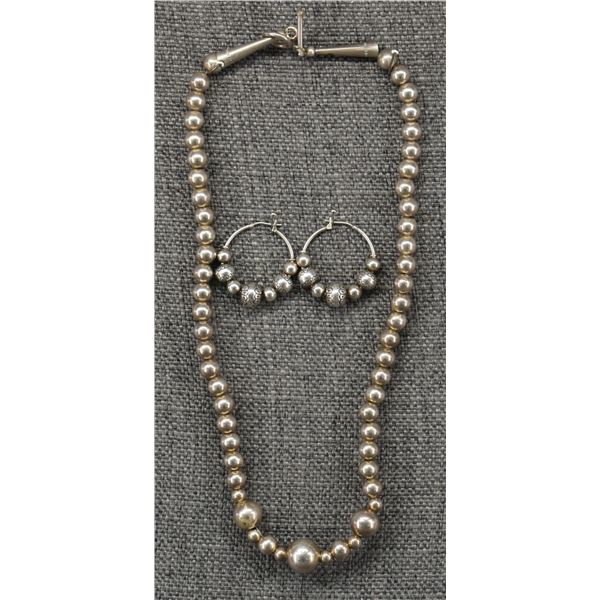 SILVER BEAD NECKLACE AND EARRINGS