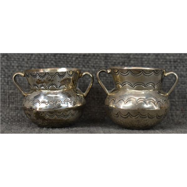 TWO NAVAJO SILVER POTS