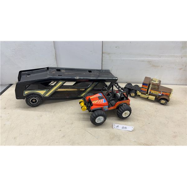 Nylint Muscle Mover Semi Truck, Car Carrier Trailer, and Tonka Off-Road Jeep