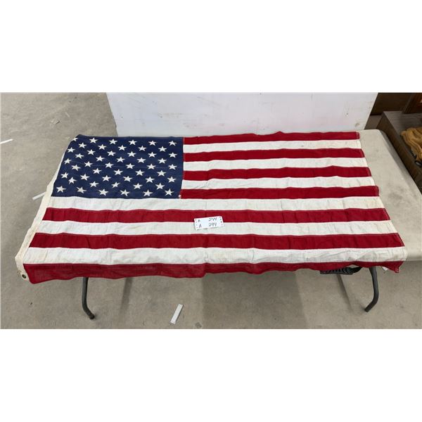Vintage American Flag with 50 Stars and Sewn Stripes 54 x 31"