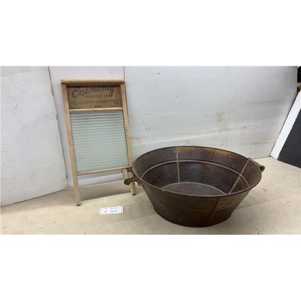 Economy Glass Washboard by Canadian Woodenware Co. and Vintage Metal Wash Tub