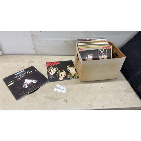 Box of Vinyl Records Including Kiss, the Police, Easy Listening and More