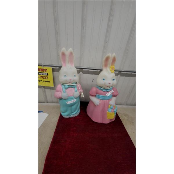 Pair of Vintage Blow Mold Easter Bunny Light-Up Yard Decorations 26" Tall