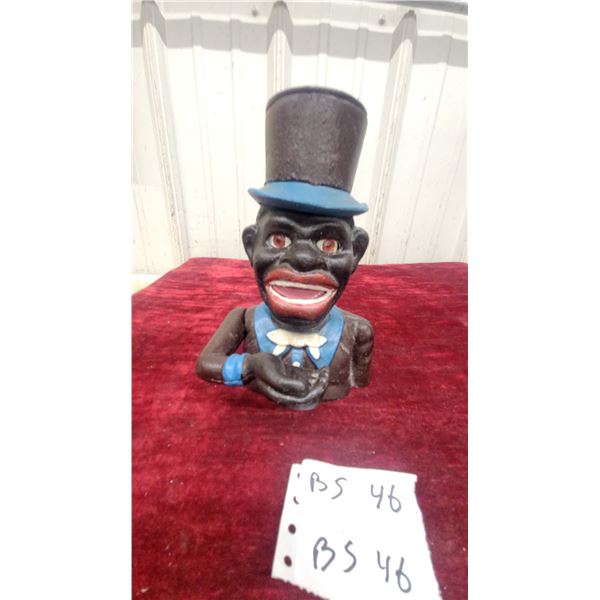 Cast Iron Mechanical Bank with Top Hat Figure Black Americana 8" Tall