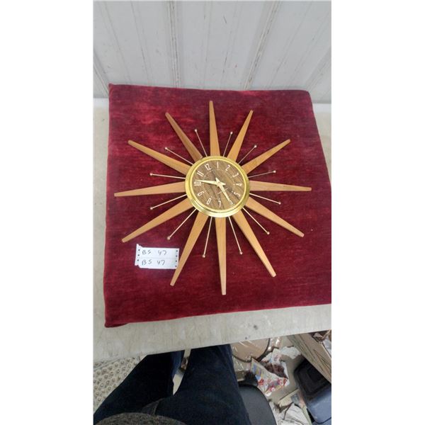 Westclox Mid-Century Modern Starburst Wall Clock with Teak Rays and Brass Accents 22" Diameter