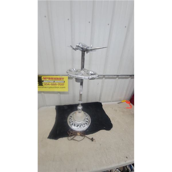 Chrome Art Deco Airplane Smoking Stand with Lighted Base