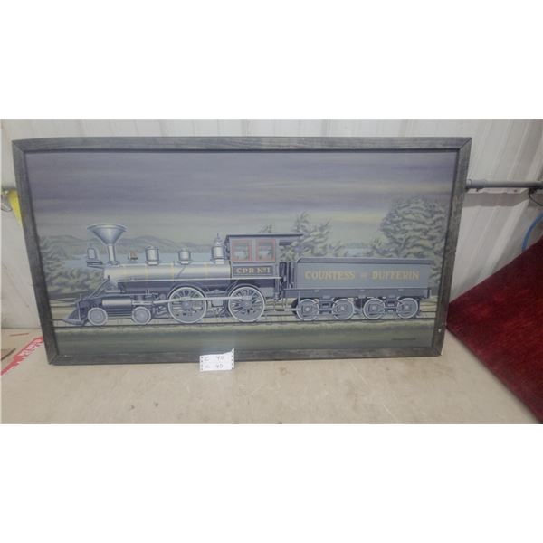 Framed a.K. Hamilton 1969 Painting of CPR No. 1 "Countess of Dufferin" Steam Locomotive 49.6 x 26"
