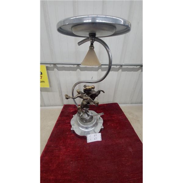 Vintage Art Deco Chrome Astray Lamp with Bronzed Bucking Bronco Cowboy Figure 26" Tall