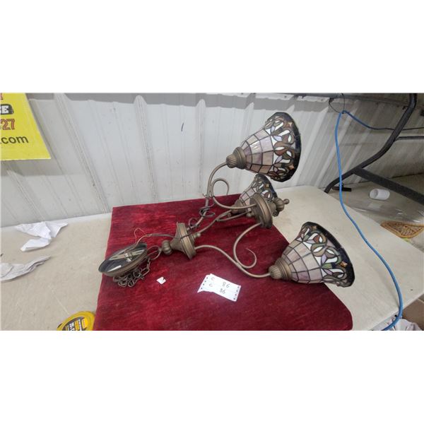 Tiffany-Style Three-Light Chandelier with Stained Glass Shades and Bronze-Tone Finish