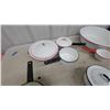 Image 4 : Vintage Columbian White Enamelware with Red Trim Pots, Bowls, Lids, and More
