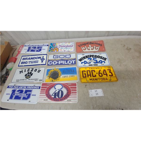 Collection License Plates Including Manitoba, Mizzou, Disneyland, and More