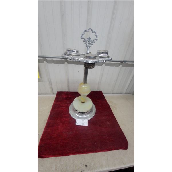 Vintage Art Deco Chrome and Onyx Smoking Stand with Decorative Handle