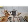 Image 2 : Copper and Brass Coffee Set with Pewter Vessels, Photo Frames, Brass Ship Plates, and More