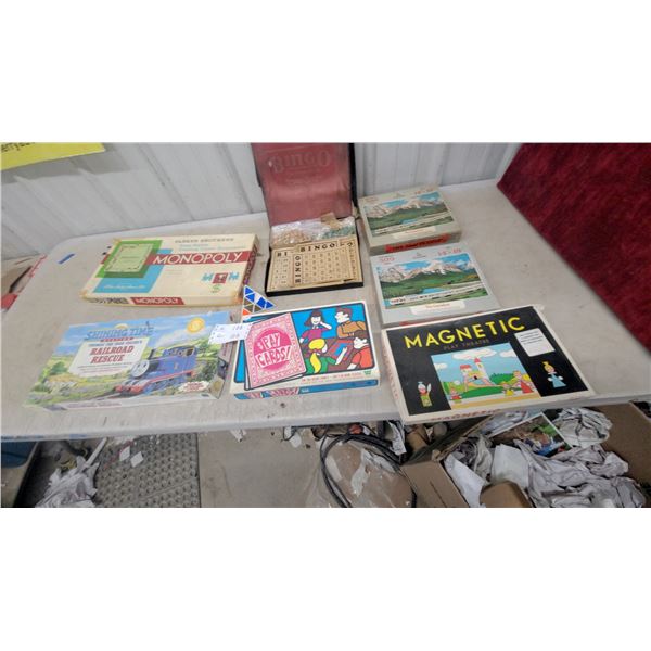 Vintage Board Games Including Monopoly, Bingo, Thomas the Tank Engine, Puzzles, and More