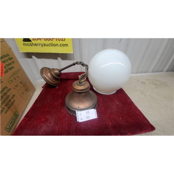 Antique Brass Pendant Light Fixture with White Milk Glass Globe Shade
