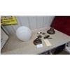 Image 1 : Antique Brass Hanging Lamp with White Milk Glass Globe and Chain